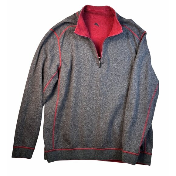 Tommy Bahama Mens Reversible 1/4 Zip Pullover Sweater XL Red Gray Coastal Casual - Picture 2 of 11